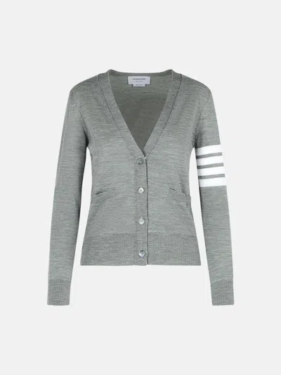 THOM BROWNE '4-BAR' GREY VIRGIN WOOL CARDIGAN