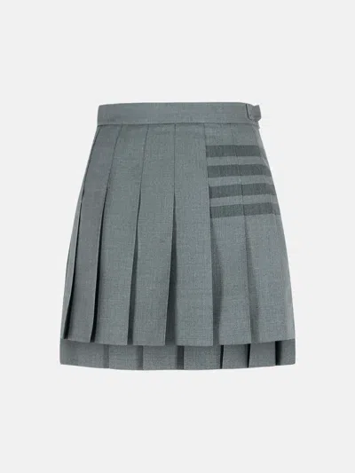 THOM BROWNE '4-BAR' GREY VIRGIN WOOL SKIRT