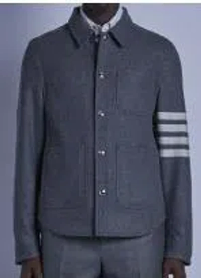 THOM BROWNE 4 BAR GREY WOOL BLEND JACKET