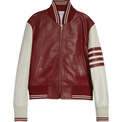 THOM BROWNE THOM BROWNE 4-BAR LEATHER VARSITY JACKET