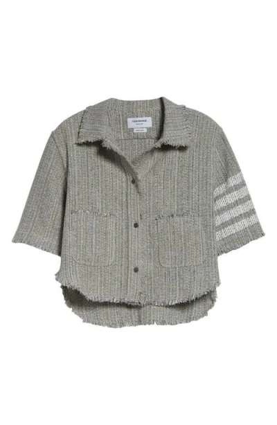 THOM BROWNE THOM BROWNE 4-BAR SHORT SLEEVE EYELASH TWEED CROP SHIRT JACKET