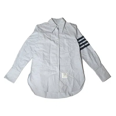 THOM BROWNE THOM BROWNE 4 BAR STRIPED COTTON JACQUARD SHIRT BLUE WHITE