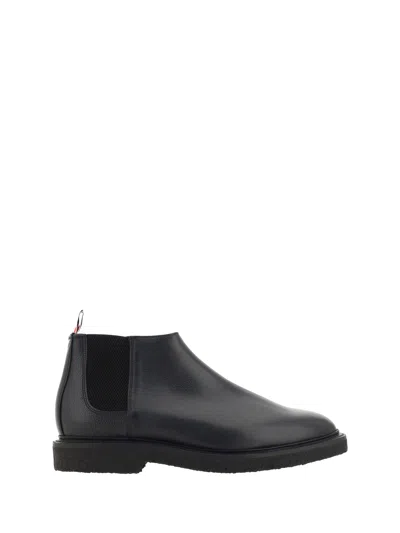THOM BROWNE BLACK LEATHER ANKLE BOOTS