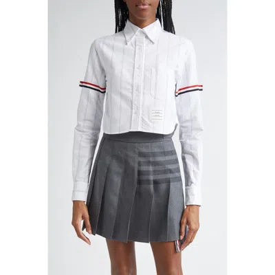 THOM BROWNE THOM BROWNE ARMBAND STRIPE COTTON POPLIN CROP BUTTON-DOWN SHIRT