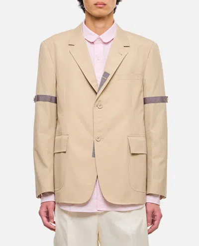 THOM BROWNE MEN BEIGE SINGLE-BREASTED BLAZER, XXL LUXURY JACKETS FOR MEN DARVEYS