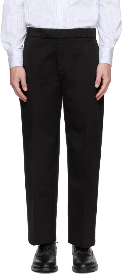 THOM BROWNE BLACK COTTON TWILL UTILITY TROUSERS