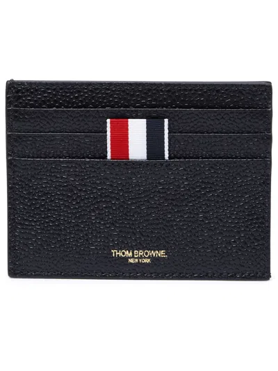 THOM BROWNE BLACK LEATHER CARD HOLDER