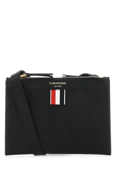 THOM BROWNE BLACK LEATHER MINI DOCUMENT HOLDER