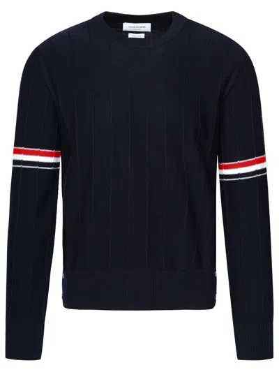 THOM BROWNE BLUE VIRGIN WOOL SWEATER