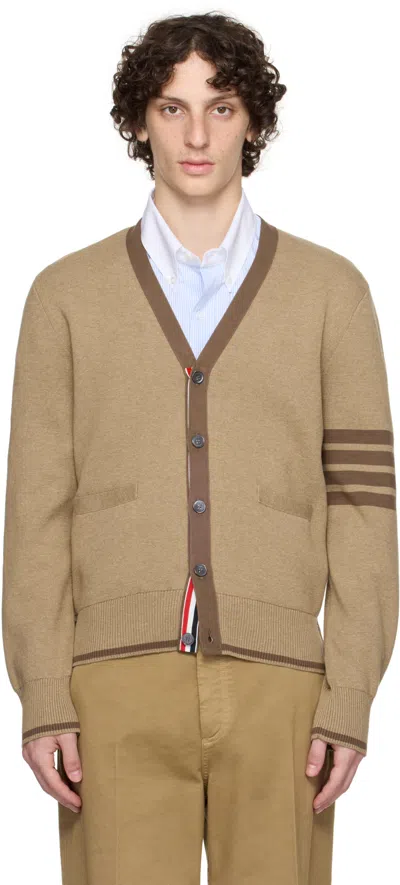 THOM BROWNE BROWN MILANO STITCH 4-BAR V-NECK CARDIGAN