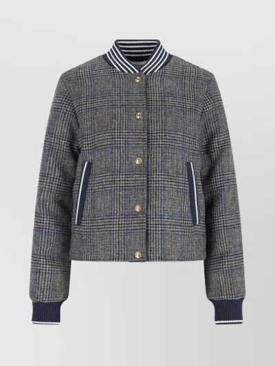 THOM BROWNE CHECKED PATTERN RIBBED COLLAR JACKET