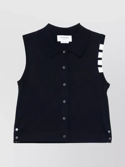 THOM BROWNE COLLAR DETAIL STRIPED COTTON SLEEVELESS TOP