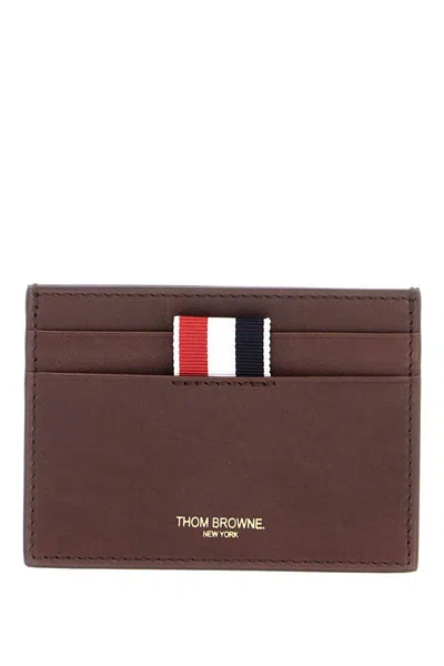 THOM BROWNE COMPACT DARK BROWN CALFSKIN CREDIT CARD HOLDER