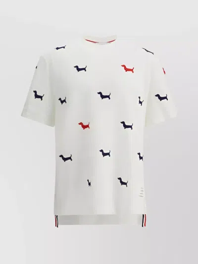THOM BROWNE DACHSHUNDS EMBROIDERED T-SHIRT SIDE SLITS