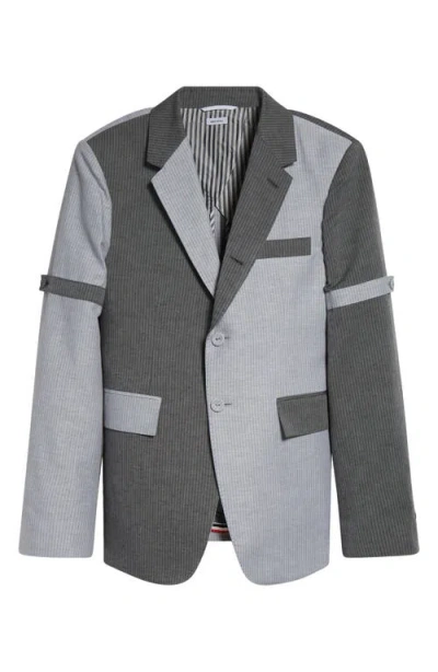 THOM BROWNE THOM BROWNE FIT 1 STRIPE PATCHWORK LINEN & COTTON SPORT COAT WITH ARMBANDS