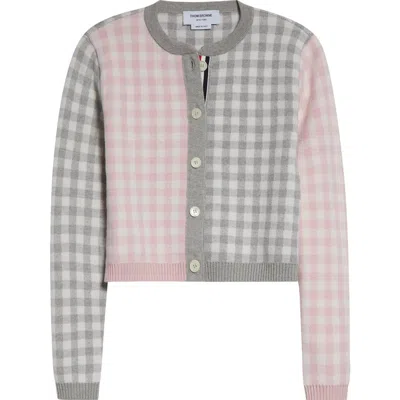 THOM BROWNE THOM BROWNE FUN-MIX GINGHAM CHECK BIRD'S EYE WOOL BLEND CARDIGAN