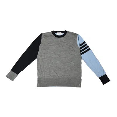 THOM BROWNE THOM BROWNE FUNMIX WOOL 4-BAR WOOL CREWNECK PULLOVER GREY BLACK BLUE