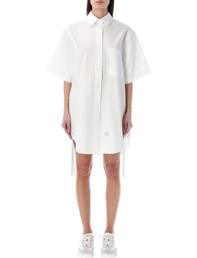 THOM BROWNE WHITE POPLIN SHIRT MINI DRESS