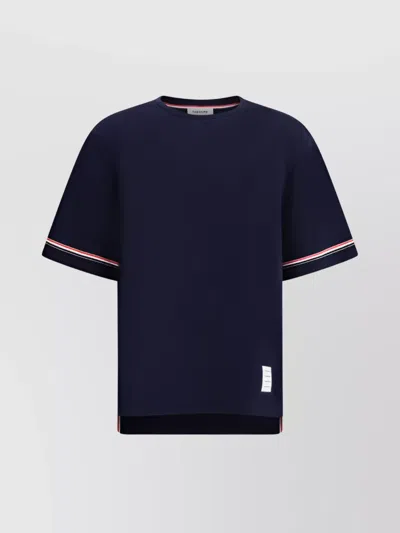 THOM BROWNE ICONIC BANDS T-SHIRT WITH RIBBED COLLAR