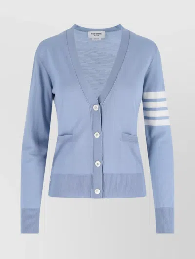 THOM BROWNE KNITWEAR WITH V-NECKLINE AND STRIPED SLEEVES