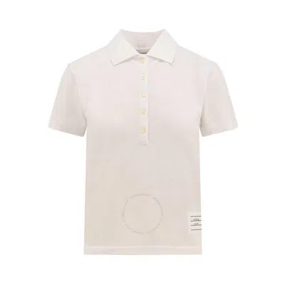 THOM BROWNE THOM BROWNE LADIES WHITE PIQUE RELAXED STRIPE POLO SHIRT