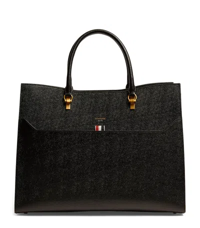 THOM BROWNE LARGE LEATHER DUET TOTE BAG