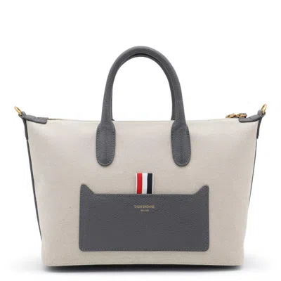 THOM BROWNE SAND CANVAS DUFFLE SMALL HANDBAG