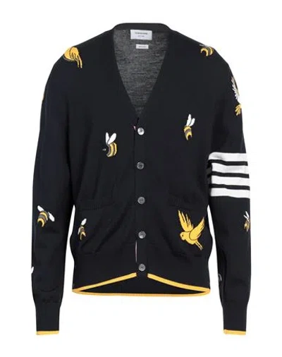 THOM BROWNE THOM BROWNE MAN CARDIGAN NAVY BLUE SIZE 3 WOOL, COTTON