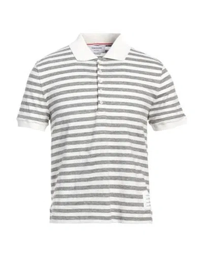 THOM BROWNE THOM BROWNE MAN POLO SHIRT LEAD SIZE 2 LINEN, ELASTANE, COTTON