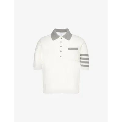 THOM BROWNE MENS HECTOR INTARSIA RELAXED-FIT COTTON-KNIT POLO SHIRT WHITE XL