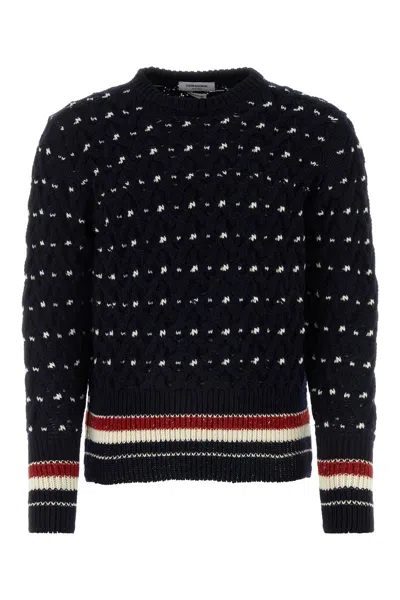 THOM BROWNE MIDNIGHT BLUE WOOL BLEND SWEATER