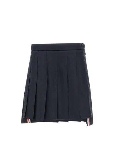THOM BROWNE MINI DROPPED BACK PLEATED WOOL SKIRT