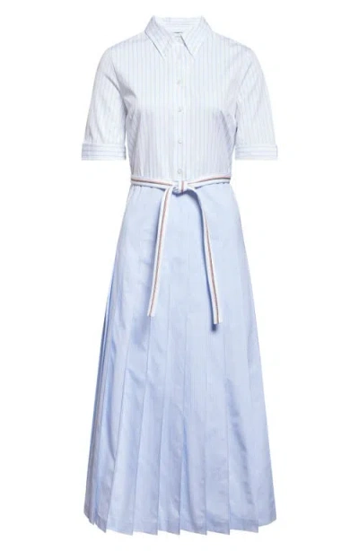 THOM BROWNE THOM BROWNE MIXED STRIPE PLEATED BUTTON-DOWN SHIRTDRESS