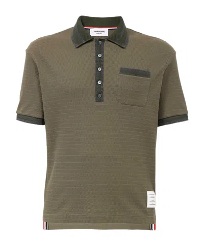 THOM BROWNE THOM BROWNE POINTELLE STRIPE DETAILED POLO SHIRT