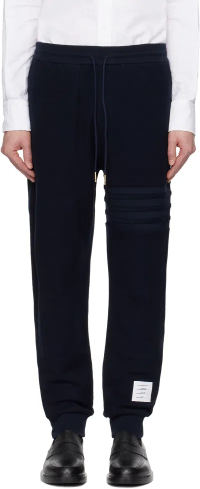 THOM BROWNE NAVY REVERSE LOOPBACK SWEATPANTS