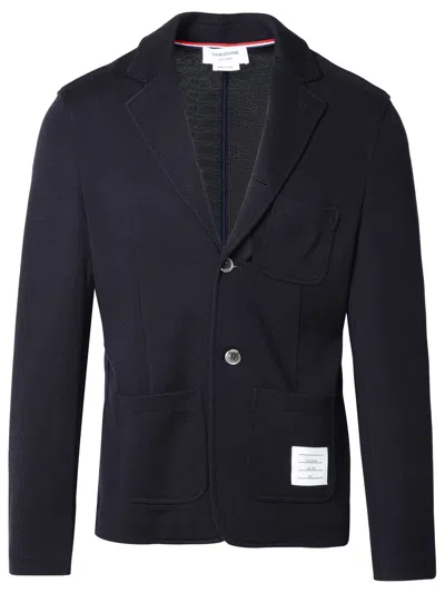 THOM BROWNE NAVY VIRGIN WOOL BLAZER