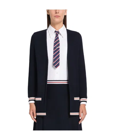 THOM BROWNE THOM BROWNE RWB STRIPED RIBBED LONG-SLEEVD CARDIGAN