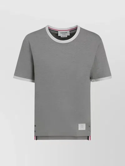 THOM BROWNE RIBBED CREW NECK COTTON T-SHIRT WITH CONTRAST TRIM