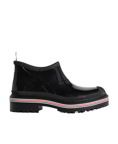 THOM BROWNE THOM BROWNE STRIPE TRIMMED ROUND-TOE ANKLE BOOTS