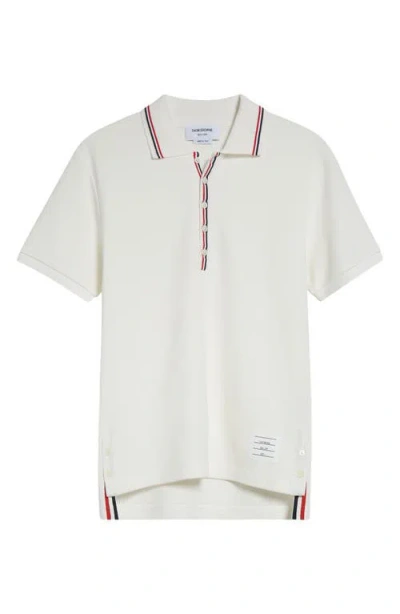 THOM BROWNE THOM BROWNE STRIPE TRIM WAFFLE STITCH POLO