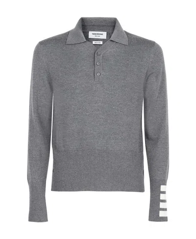 THOM BROWNE 4-BAR LONG-SLEEVED KNITTED POLO SHIRT