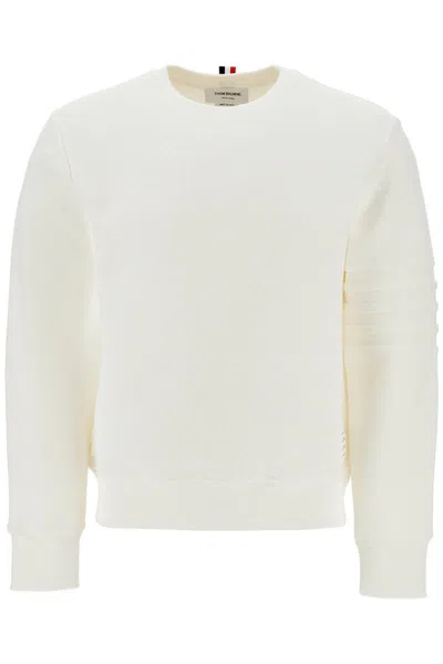 THOM BROWNE THOM BROWNE WHITE COTTON FOUR BAR CREWNECK SWEATSHIRT