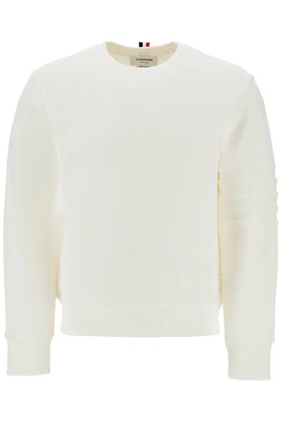 THOM BROWNE THOM BROWNE WHITE COTTON FOUR BAR CREWNECK SWEATSHIRT