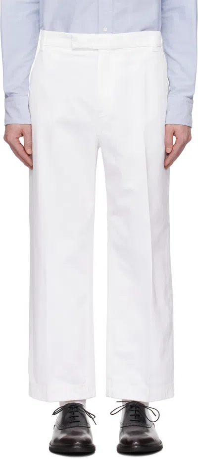THOM BROWNE WHITE COTTON TWILL UTILITY TROUSERS