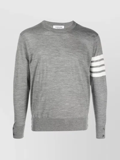 THOM BROWNE WOOL CREW NECK SWEATER WITH STRIPED ARM DETAIL