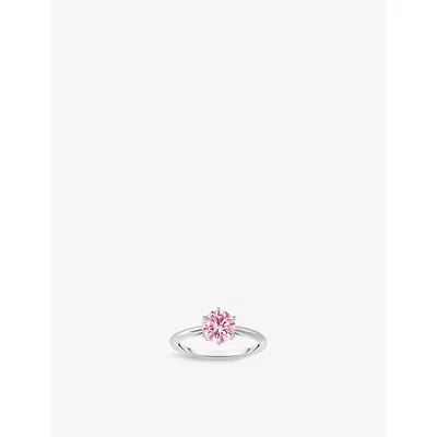 THOMAS SABO WOMENS PINK SOLITAIRE 925 STERLING SILVER AND BRILLIANT-CUT CUBIC ZIRCONIA RING