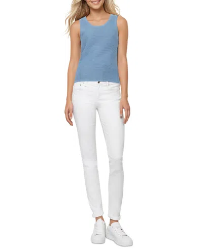 THREE DOTS WOMEN'S OLIVE STRIPED SLEEVELESS KNIT TOP