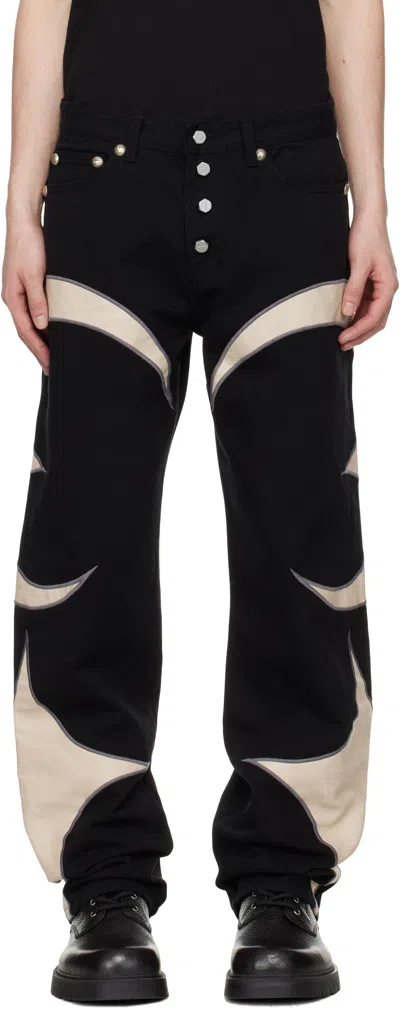 THUG CLUB BLACK & WHITE TC LEATHER DENIM JEANS