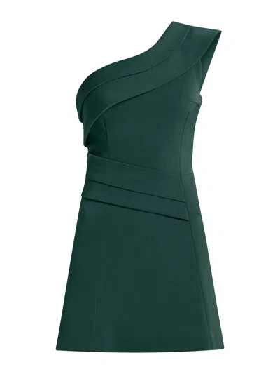 TIA DORRAINE WOMEN'S ELEGANT TOUCH ONE-SHOULDER MINI DRESS - DARK GREEN