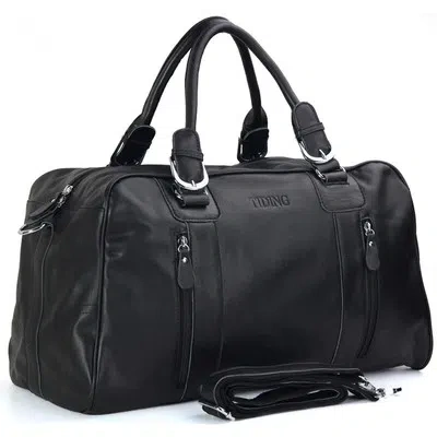 TIDING BLACK MENS LARGE SOFT NAPPA LEATHER DUFFLE GYM SHOULDER TRAVEL BAGS SHOULDER BAG